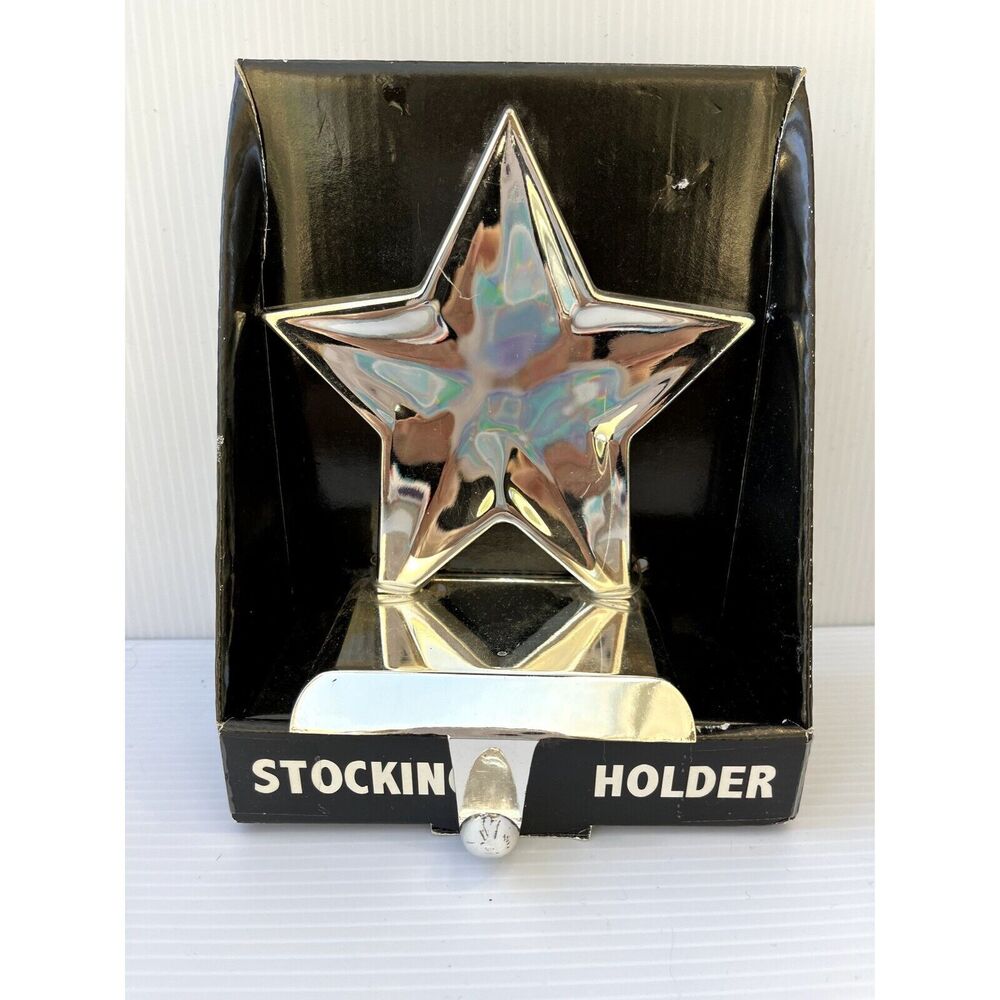 Christmas Vintage Star Stocking Holder Mantel Chrome Rare NEW IN BOX